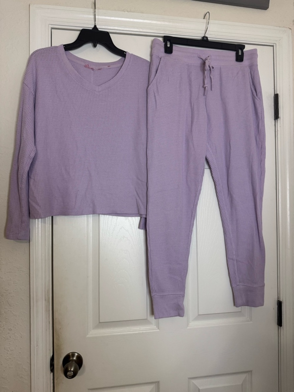 Cozy Lavender Waffle-Knit Pajama Set - Brand Unspecified
